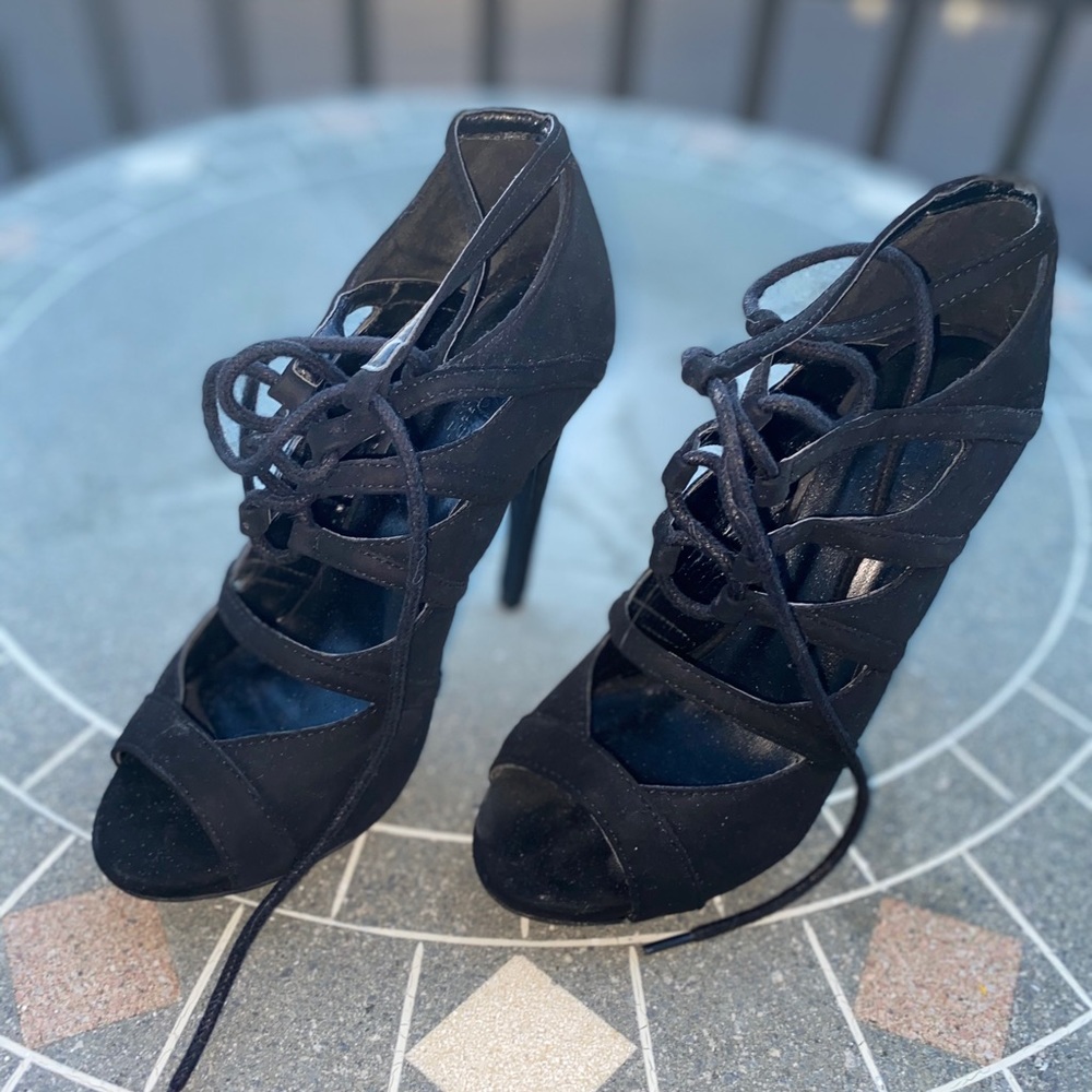 Lace Up Black Heels